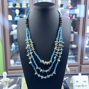 Vintage Coastal Shell Bead Necklace Layered Beachcore Boho Mermaidcore